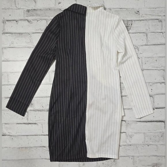 CBR Turn Down Neck Long Sleeve Buttons Striped Patchwork Bodycon Dress ~ NWT - Picture 16 of 16